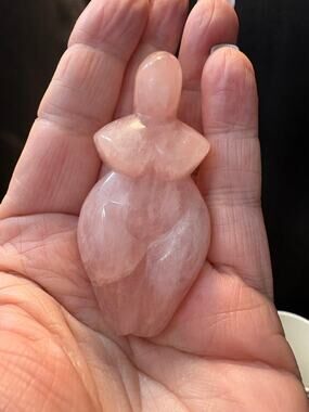 Hand Carved Rose Quartz Stone Goddess Figure 36g 3”
